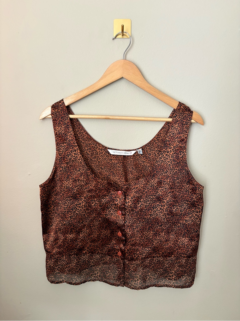 Medium Victoria's Secret Y2K Vintage Satin Cropped Boxy Cheetah Print Tank 	Top